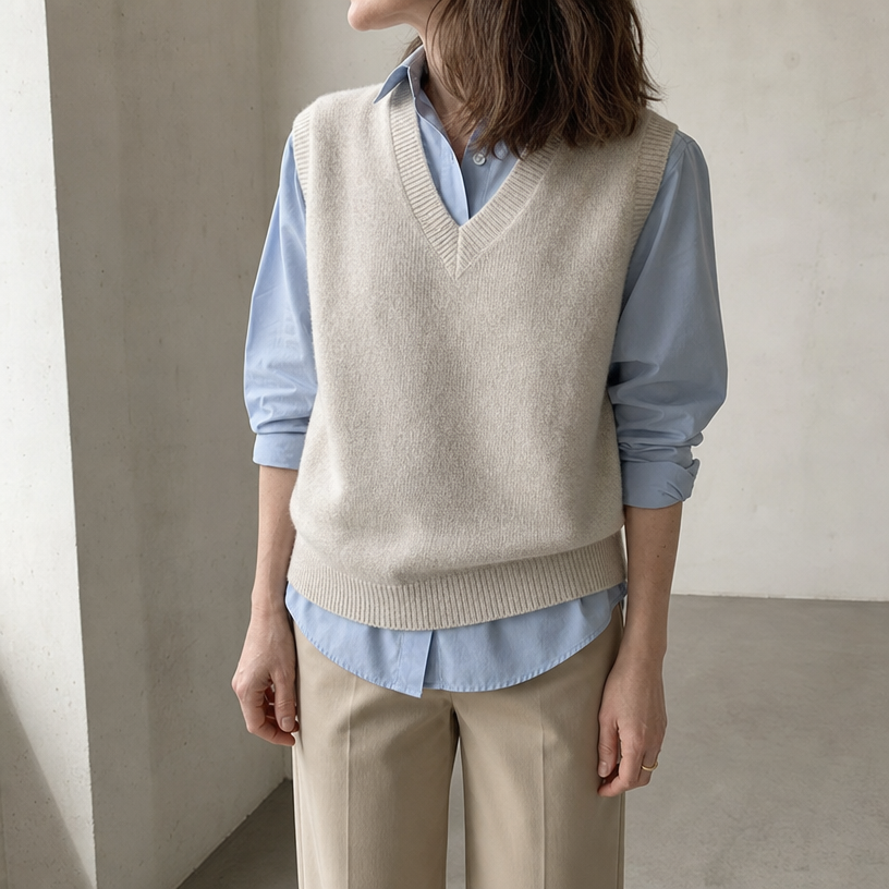Comfortable Women's V-Neck Knit Vest with a Chic, Sophisticated Everyday Look