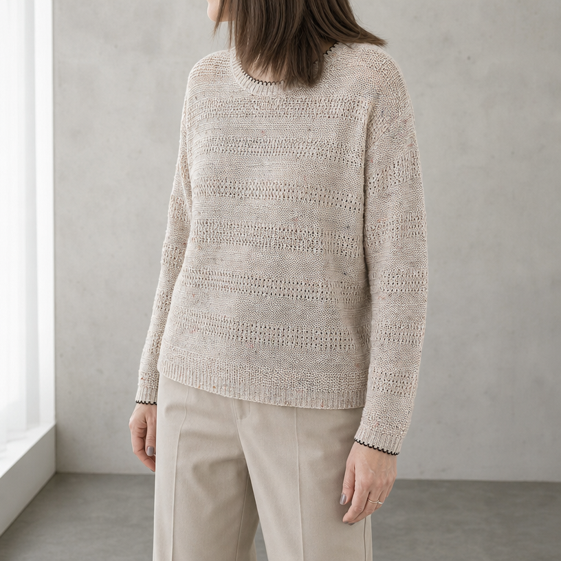 Stylish Women's Eyelet Stripe Pullover for Everyday Wear and Special Occasions