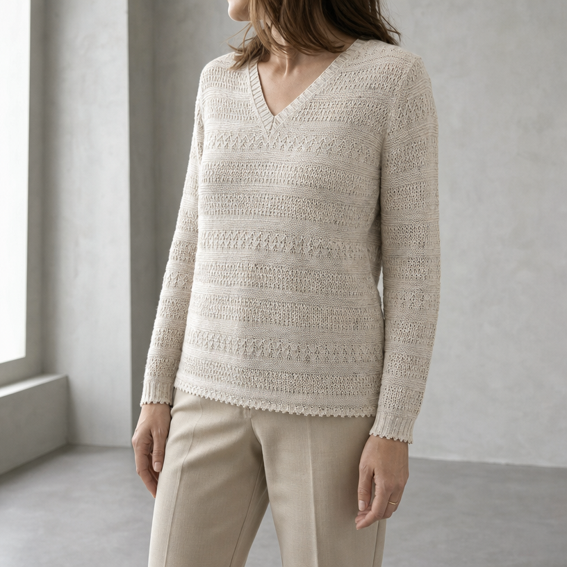 Elegant Eyelet V-Neck Pullover for Women Designed for Modern Everyday Style