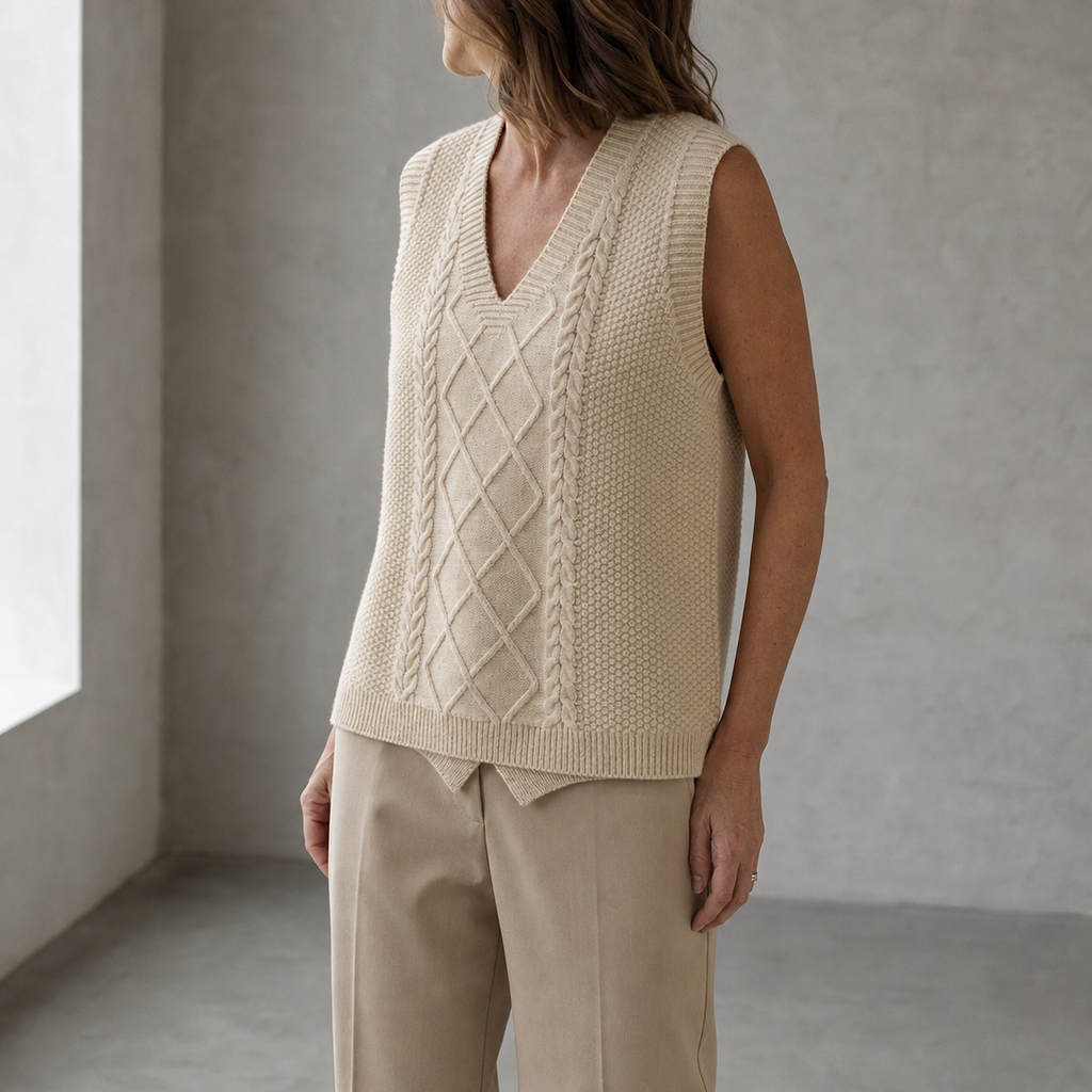 Comfortable Women's V-Neck Cable Vest for Effortless Everyday Elegance