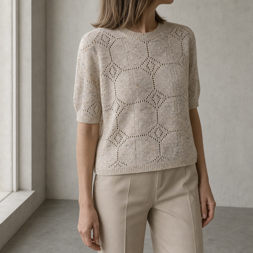 Stylish Short Sleeve Eyelet Pullover for Women with a Refined and Modern Appeal