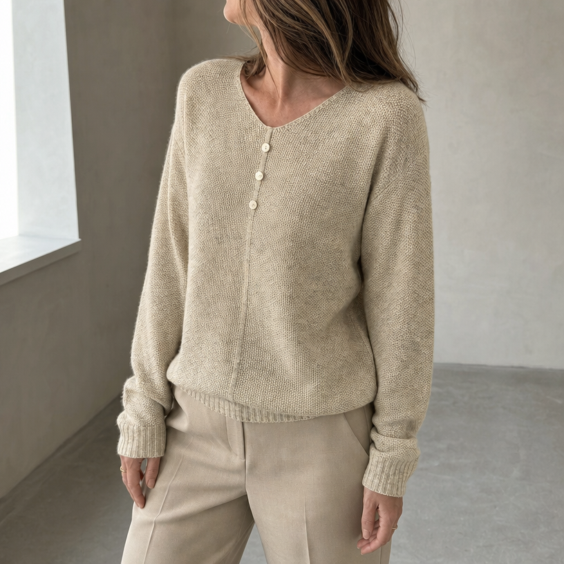 Stylish Women's V-Neck Button Pullover Designed for All-Day Comfort and Ease