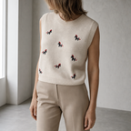Comfortable Women's Cropped Embroidered Vest with a Chic, Sophisticated Everyday Look