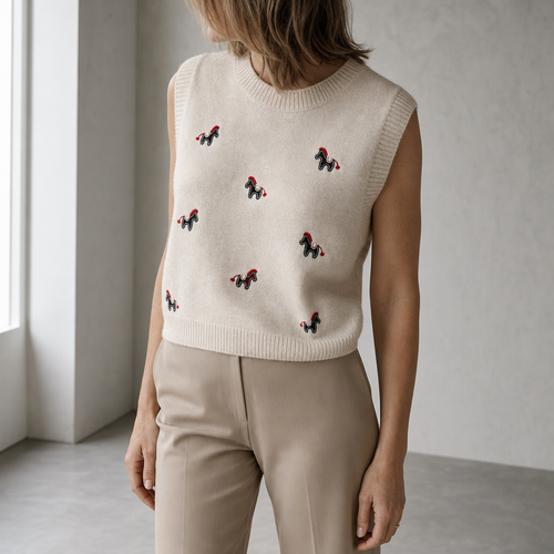 Comfortable Women's Cropped Embroidered Vest with a Chic, Sophisticated Everyday Look