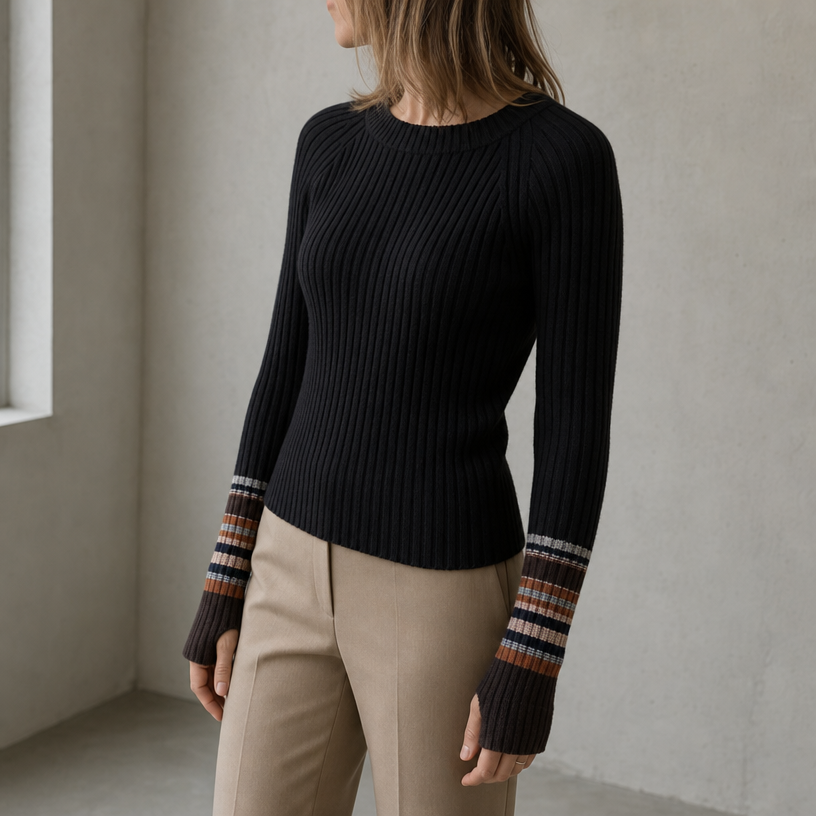 Elegant Women's Ribbed Thumbhole Pullover for a Sophisticated, Polished Everyday Look