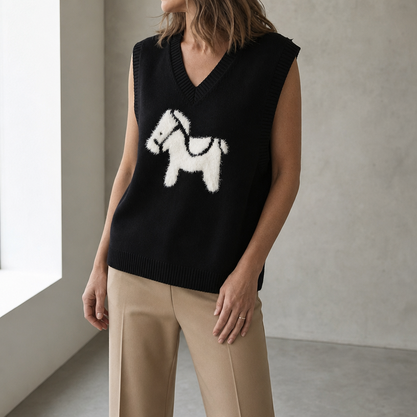 Comfortable Horse Motif Vest for Women with an Effortlessly Chic Style