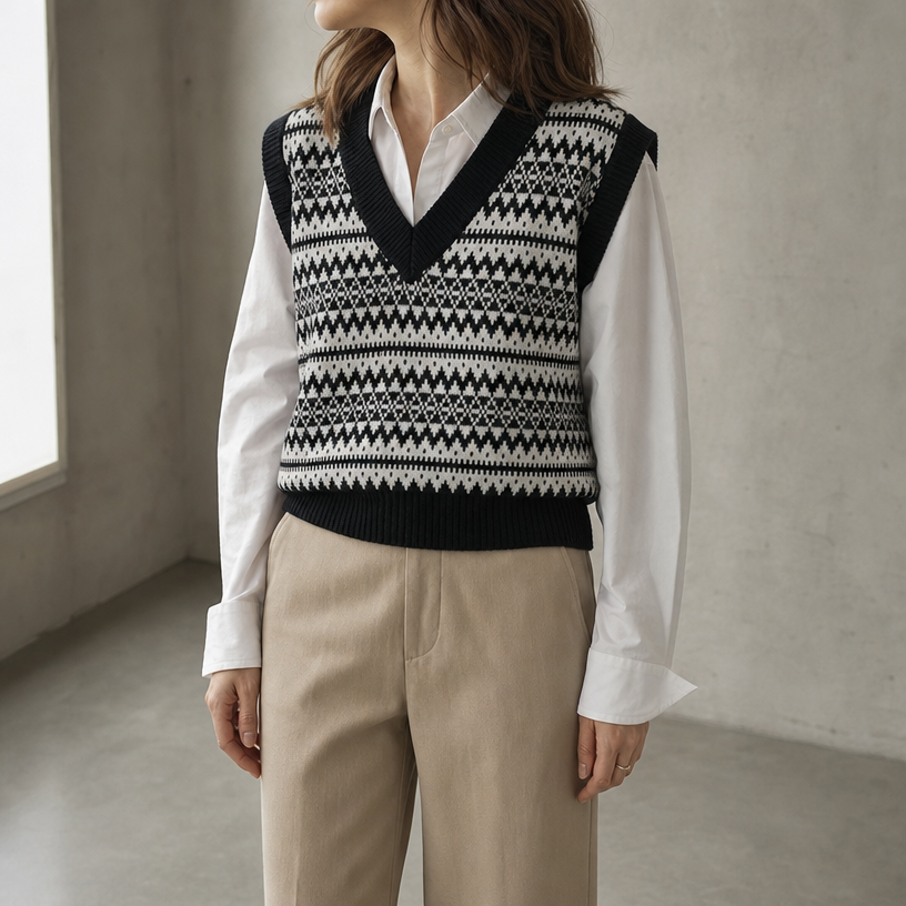 Elegant Women's Cropped Fair Isle Vest for Effortless Everyday Style and Comfort