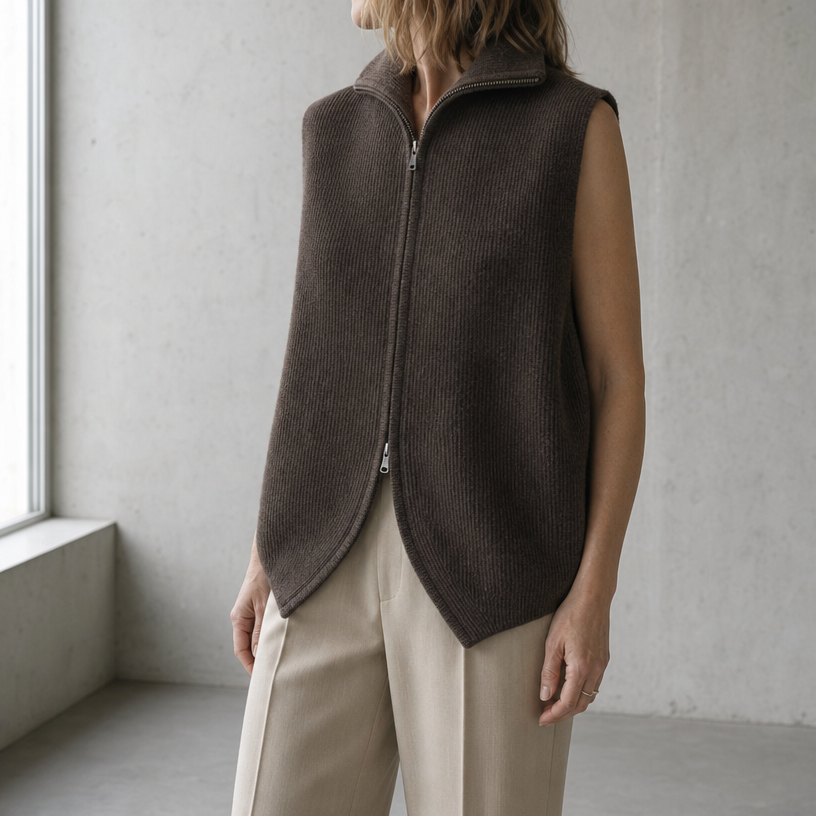 Comfortable Ribbed Zip-Up Vest for Women with an Effortlessly Chic Style