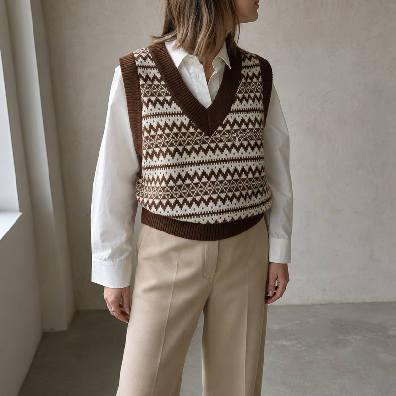 Elegant Women's Cropped Fair Isle Vest for Effortless Everyday Style and Comfort