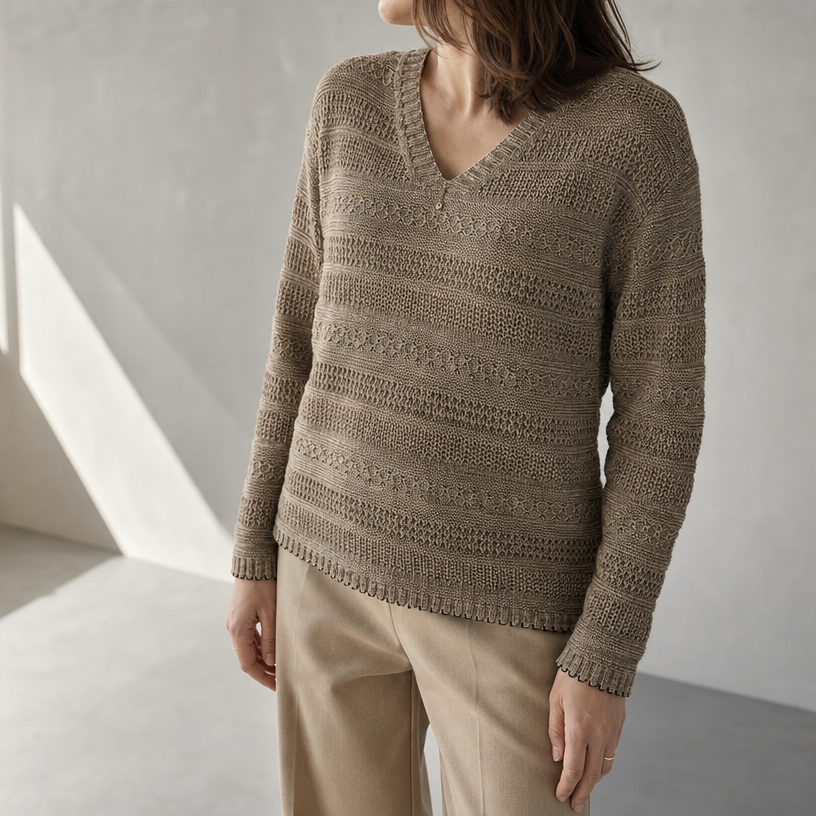 Elegant Eyelet V-Neck Pullover for Women Designed for Modern Everyday Style