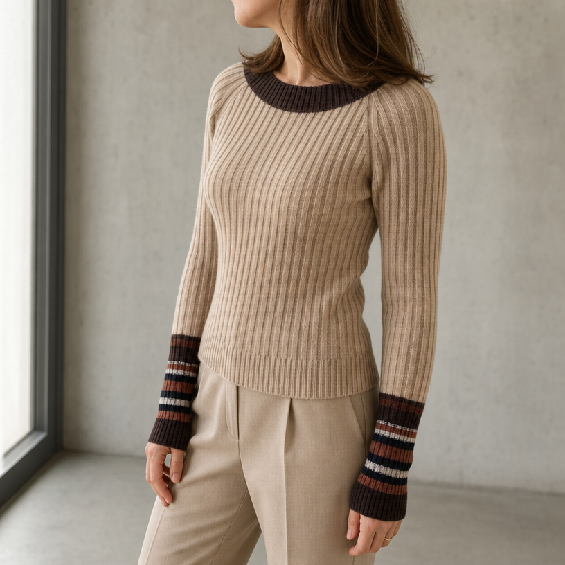 Elegant Women's Ribbed Thumbhole Pullover for a Sophisticated, Polished Everyday Look