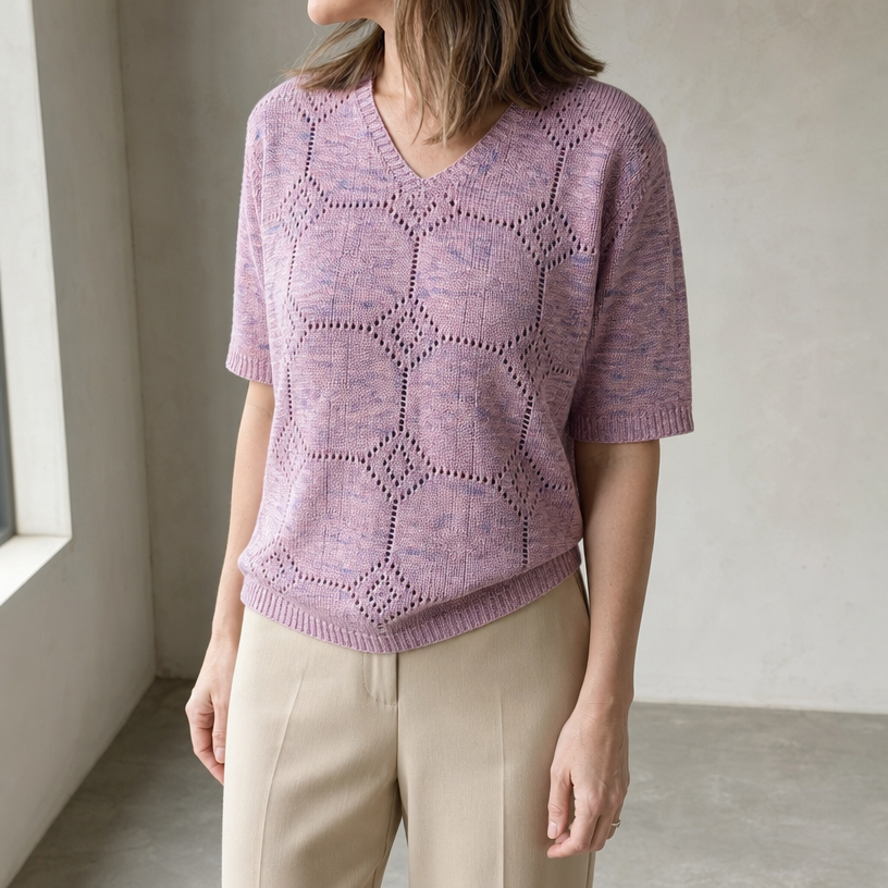 Comfortable Women's V-Neck Eyelet Pullover for Effortless Everyday Elegance