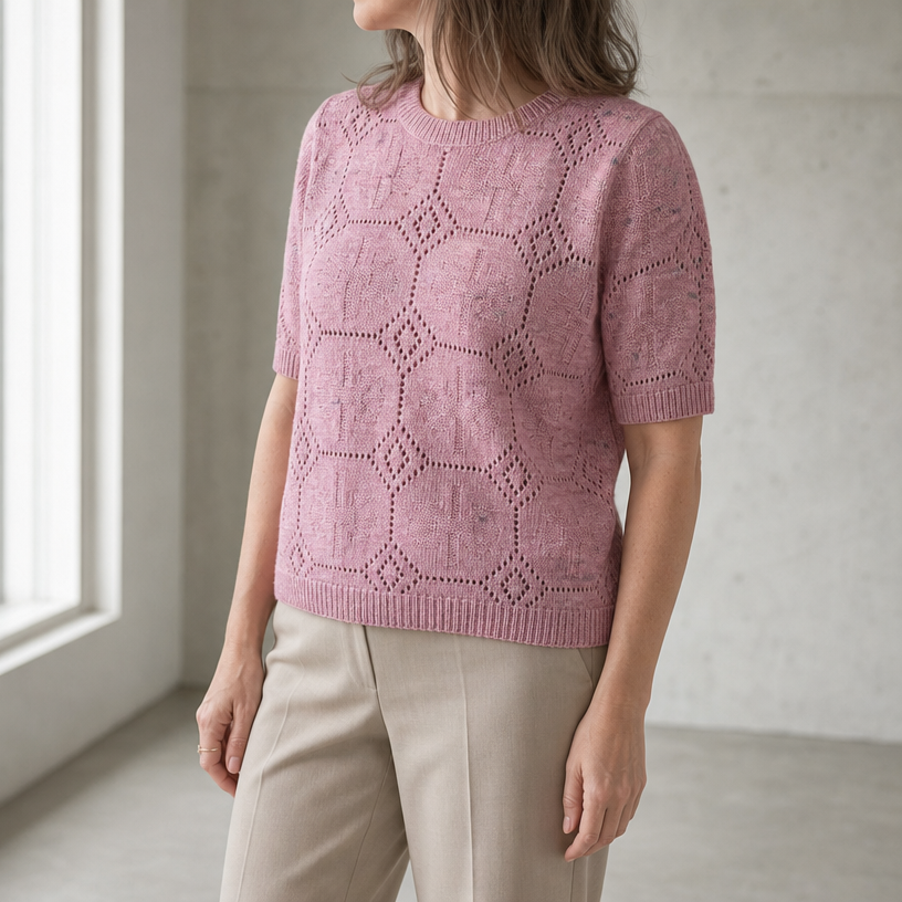 Stylish Short Sleeve Eyelet Pullover for Women with a Refined and Modern Appeal