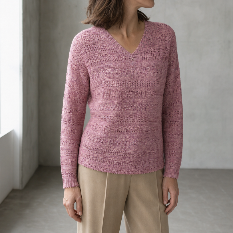 Elegant Eyelet V-Neck Pullover for Women Designed for Modern Everyday Style