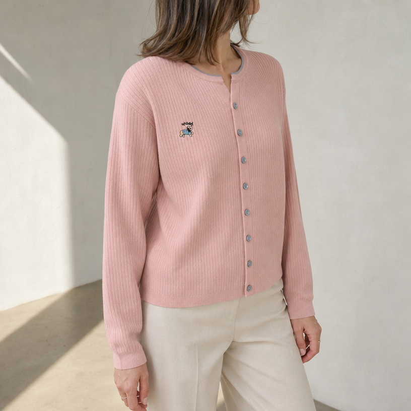 Comfortable Women's Embroidered Crewneck Cardigan with a Chic, Sophisticated Everyday Look