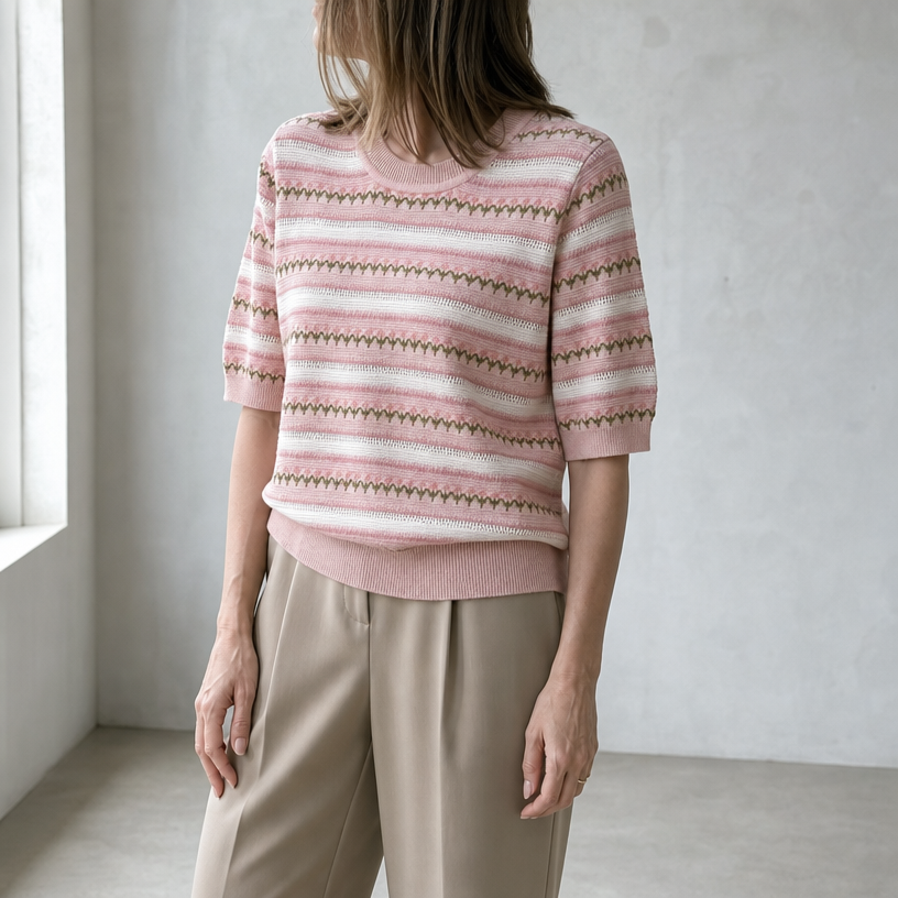 Stylish Striped Eyelet Pullover for Women with a Refined and Modern Appeal