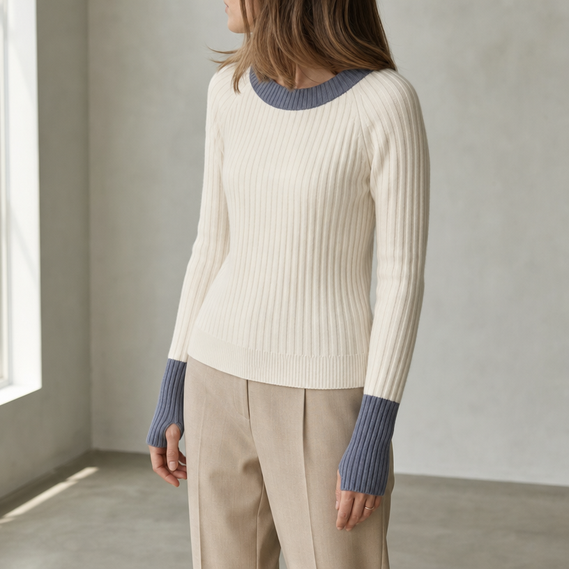 Elegant Women's Ribbed Thumbhole Pullover for a Sophisticated, Polished Everyday Look