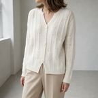 Comfortable Women's Ribbed Laddered Cardigan with a Chic, Sophisticated Everyday Look