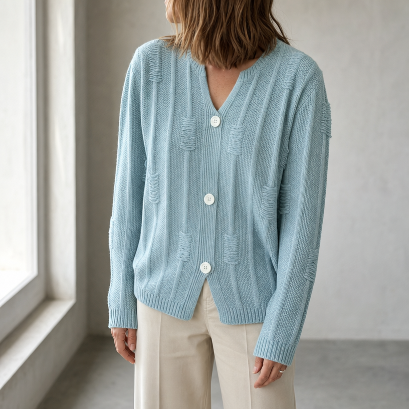 Comfortable Women's Ribbed Laddered Cardigan with a Chic, Sophisticated Everyday Look