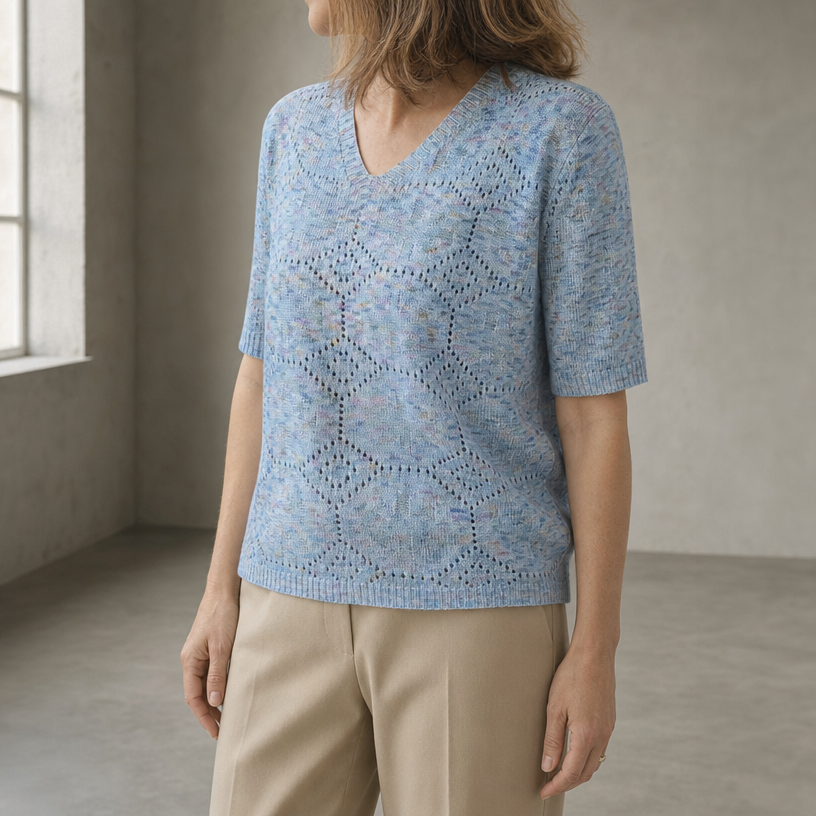 Comfortable Women's V-Neck Eyelet Pullover for Effortless Everyday Elegance