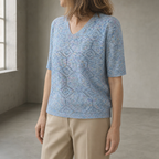 Comfortable Women's V-Neck Eyelet Pullover for Effortless Everyday Elegance