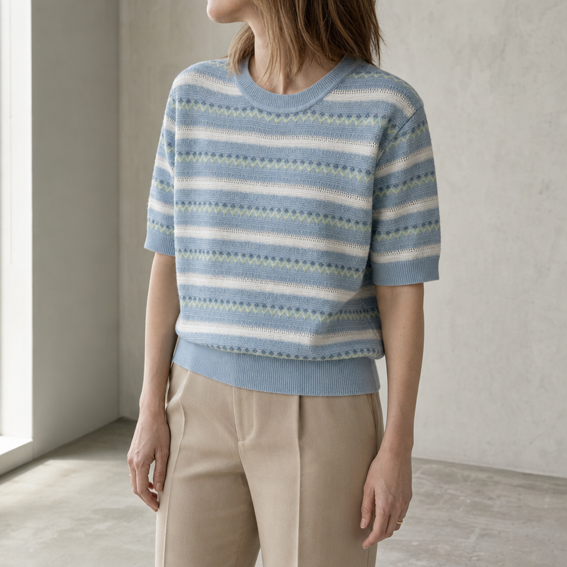 Stylish Striped Eyelet Pullover for Women with a Refined and Modern Appeal