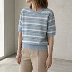 Stylish Striped Eyelet Pullover for Women with a Refined and Modern Appeal