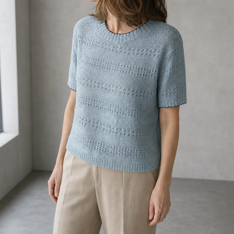 Comfortable Women's Eyelet Knit Pullover with a Chic, Sophisticated Everyday Look