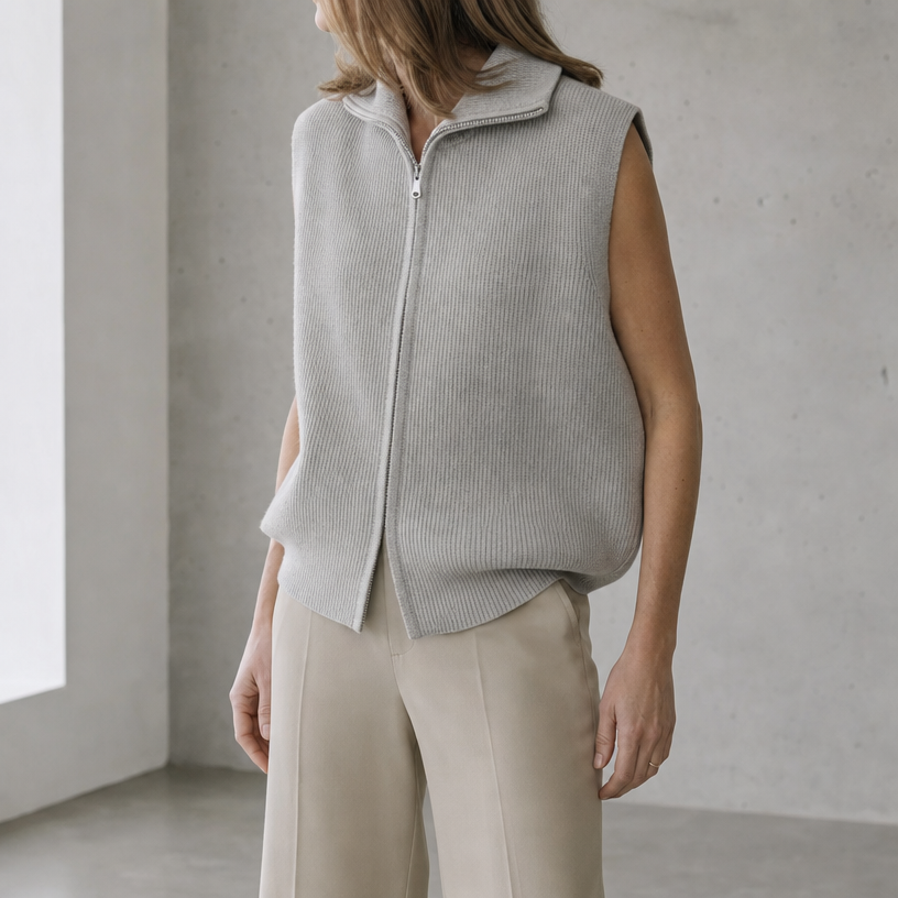 Comfortable Ribbed Zip-Up Vest for Women with an Effortlessly Chic Style