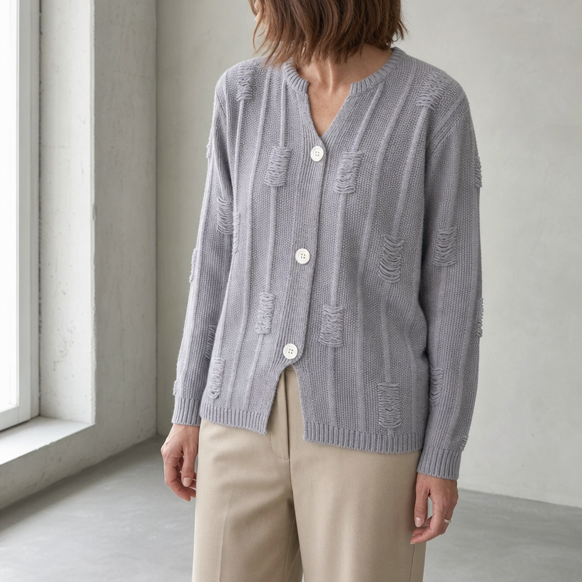 Comfortable Women's Ribbed Laddered Cardigan with a Chic, Sophisticated Everyday Look