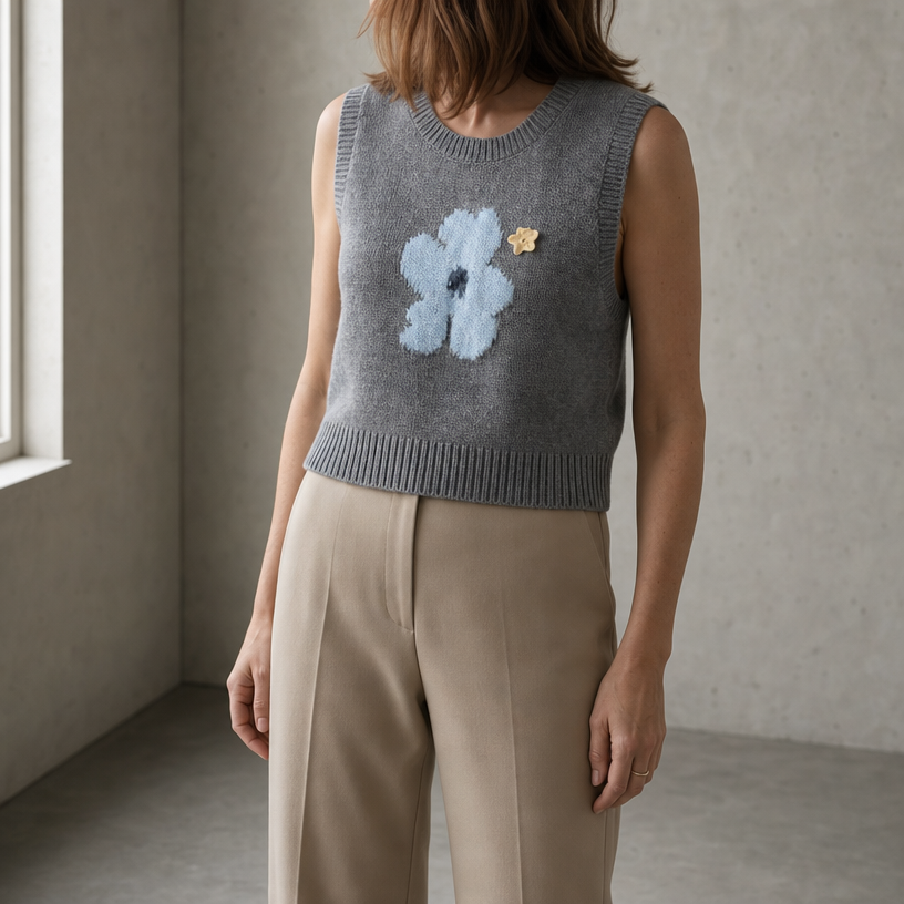Stylish Cropped Intarsia Vest for Women with a Refined and Modern Appeal