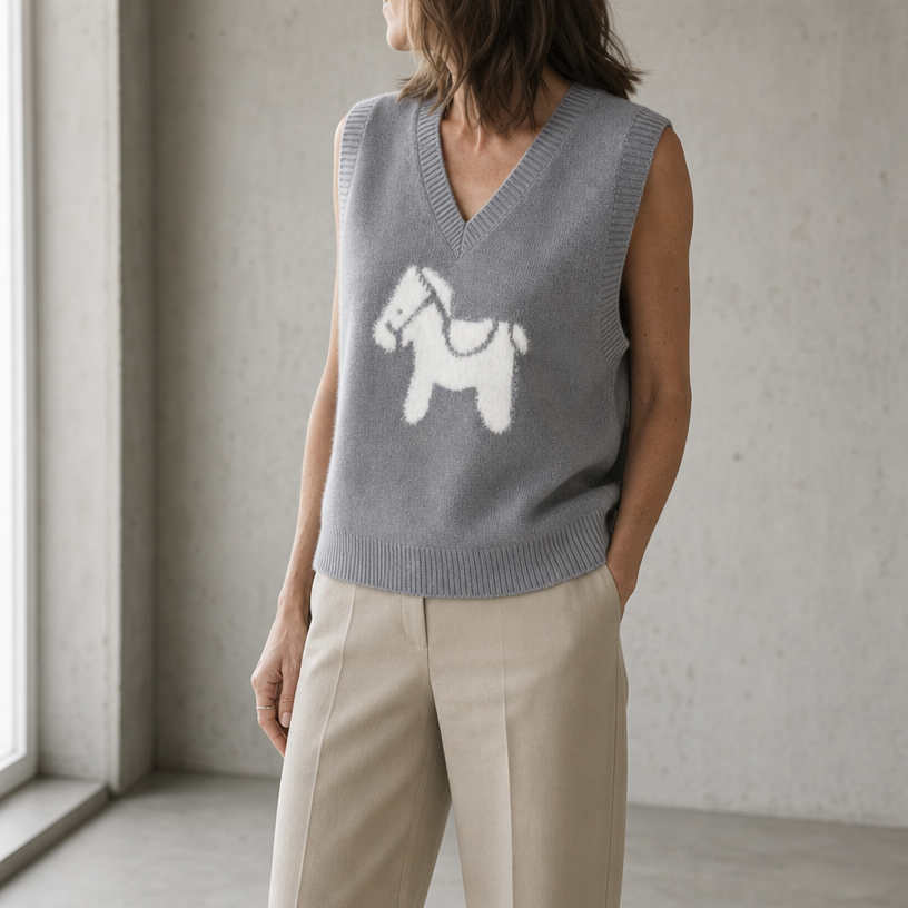 Comfortable Horse Motif Vest for Women with an Effortlessly Chic Style
