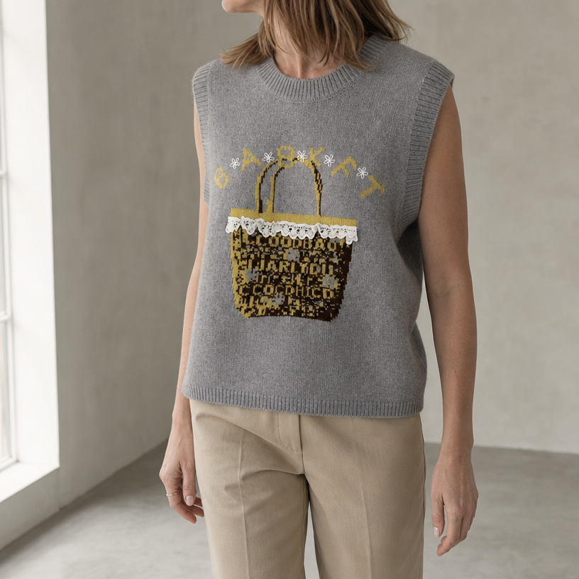 Elegant Women's Crewneck Intarsia Vest for Effortless Everyday Style and Comfort