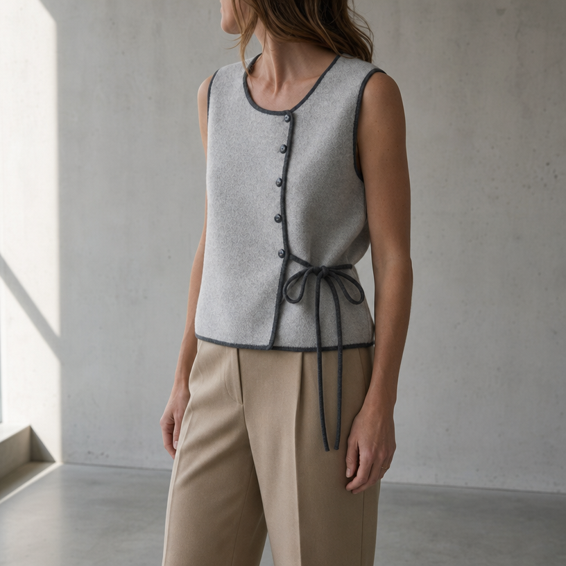 Elegant Women's Tie Front Button Vest for Effortless Everyday Style and Comfort