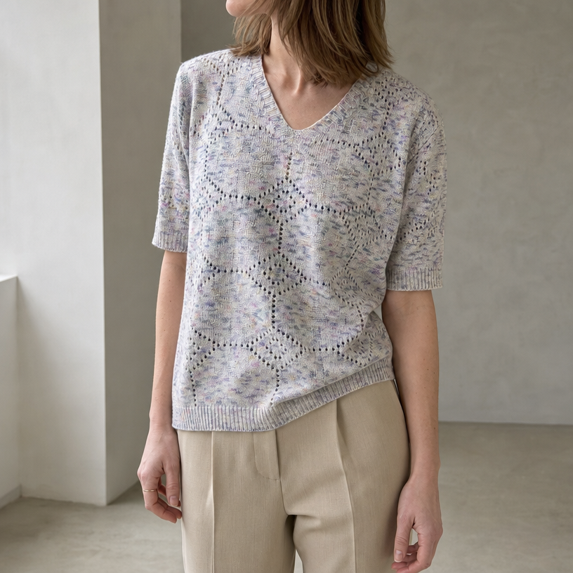 Comfortable Women's V-Neck Eyelet Pullover for Effortless Everyday Elegance