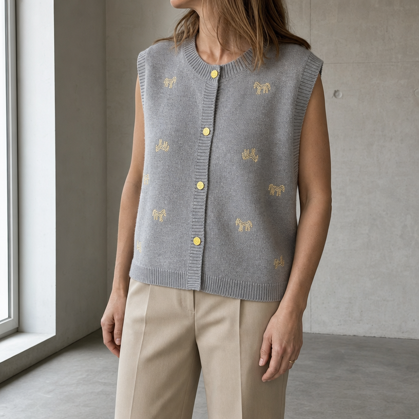 Elegant Button-Front Knit Vest for Women with a Modern, Timeless Design