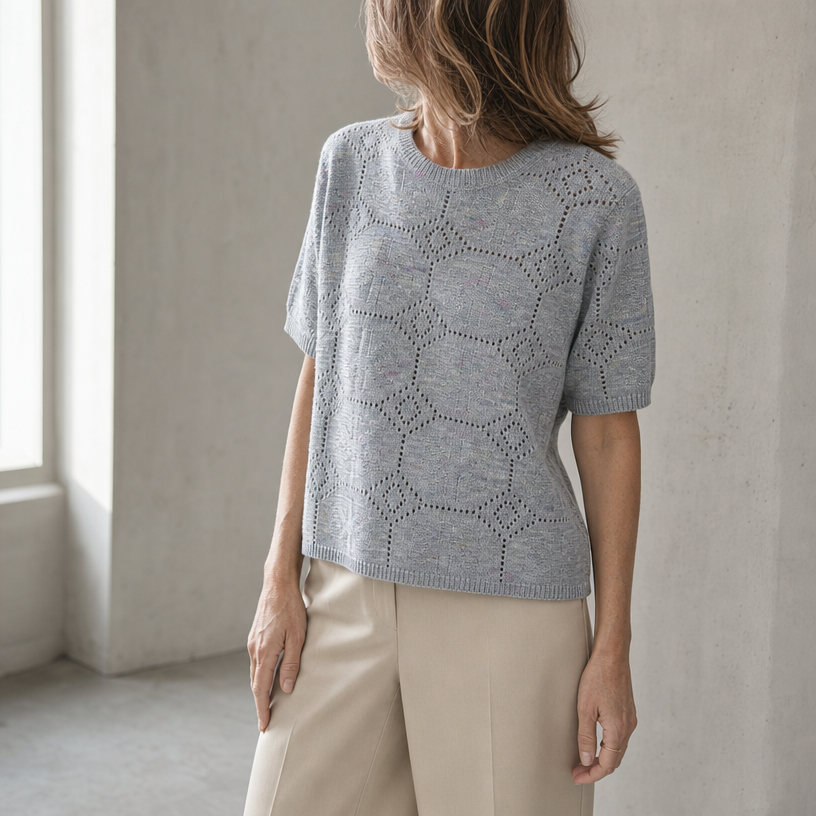 Stylish Short Sleeve Eyelet Pullover for Women with a Refined and Modern Appeal