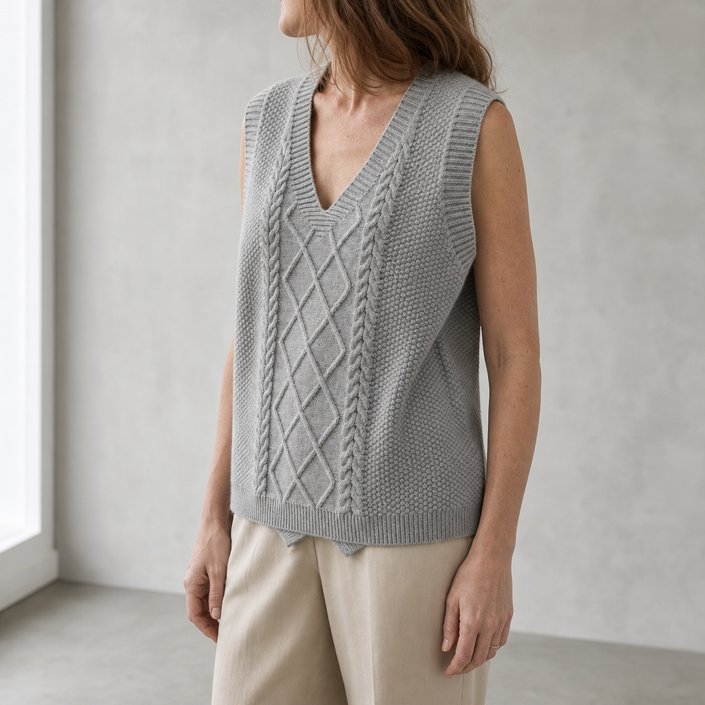 Comfortable Women's V-Neck Cable Vest for Effortless Everyday Elegance