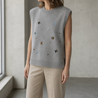 Comfortable Embroidered Cat Vest for Women with an Effortlessly Chic Style