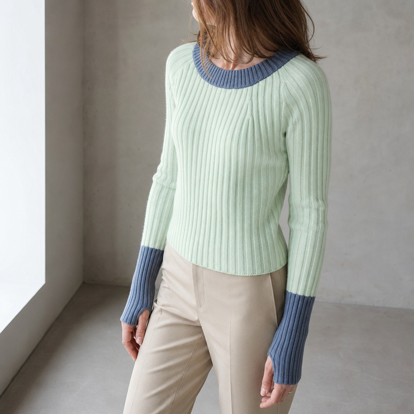 Elegant Women's Ribbed Thumbhole Pullover for a Sophisticated, Polished Everyday Look