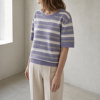 Stylish Striped Eyelet Pullover for Women with a Refined and Modern Appeal