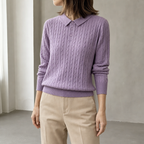 Elegant Cable Knit Polo Sweater for Women with a Modern, Timeless Design