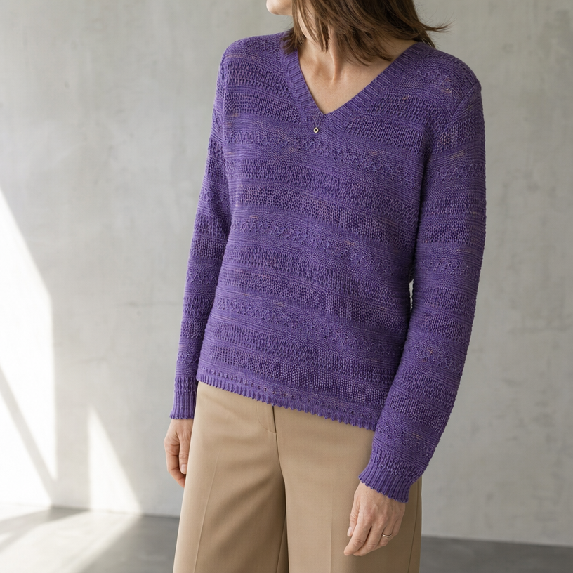 Elegant Eyelet V-Neck Pullover for Women Designed for Modern Everyday Style