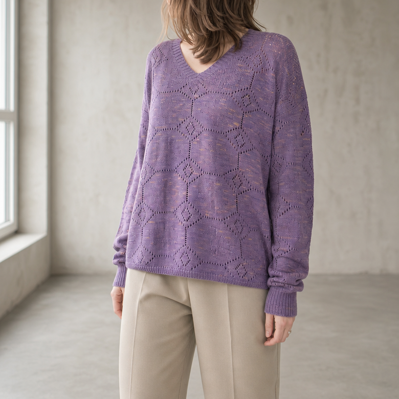Elegant Women's V-Neck Lace Pullover for a Sophisticated, Polished Everyday Look