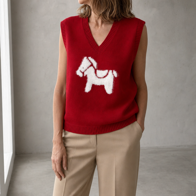 Comfortable Horse Motif Vest for Women with an Effortlessly Chic Style