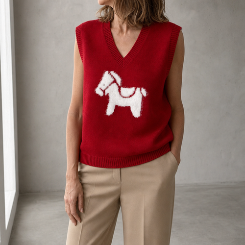 Comfortable Horse Motif Vest for Women with an Effortlessly Chic Style