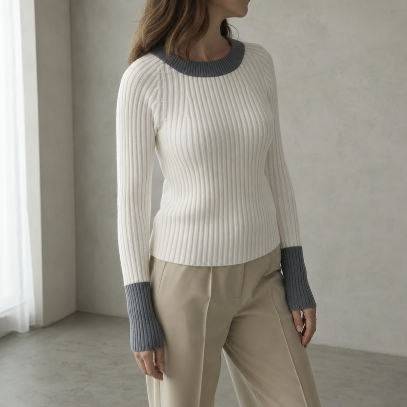 Elegant Women's Ribbed Thumbhole Pullover for a Sophisticated, Polished Everyday Look