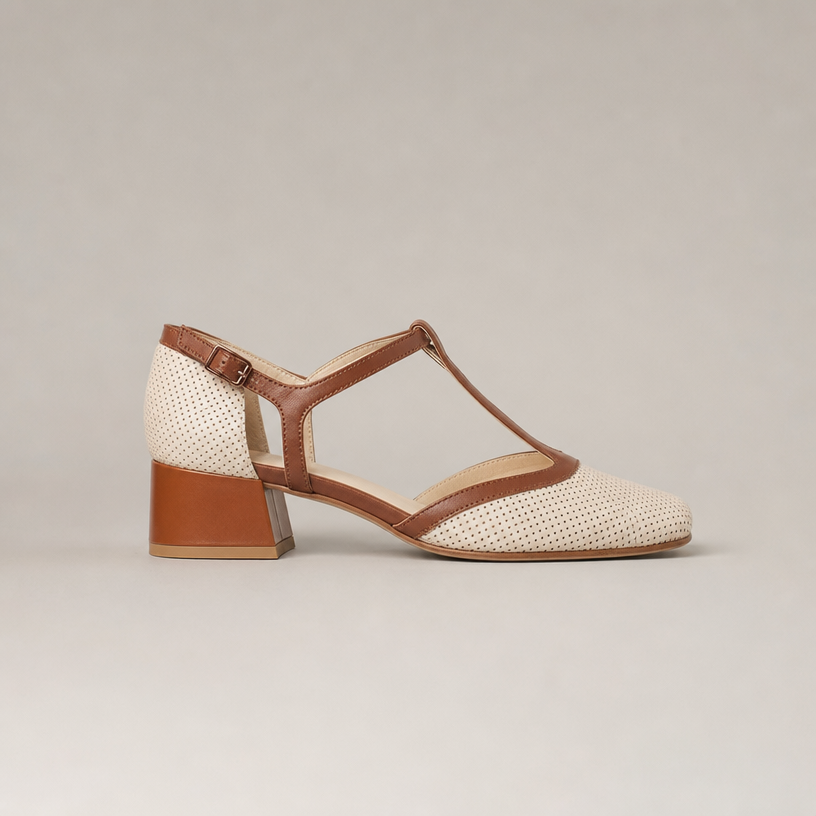 Elegant Women's Perforated T-Strap Pumps for Effortless Everyday Style and Comfort