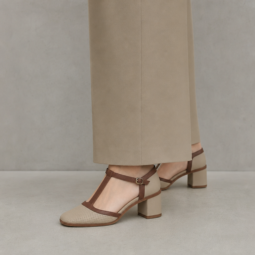 Elegant Women's Perforated T-Strap Pumps for Effortless Everyday Style and Comfort