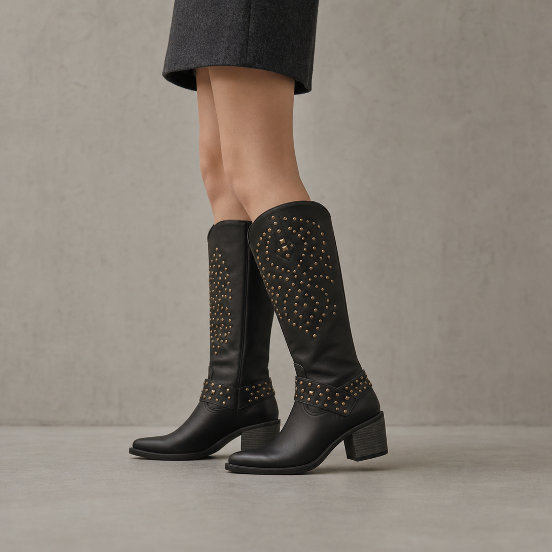 Comfortable Women's Studded Heeled Boots for Cozy Autumn Days and Easy Styling